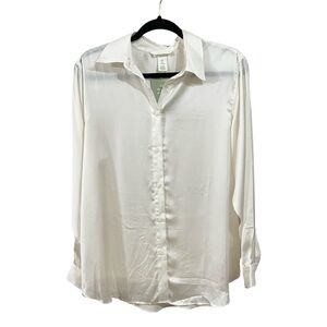 H&M Cream Satin Button Down Blouse Size Small NWT Classic Work Top